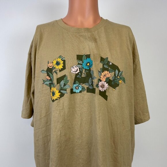 Gap Floral Logo T Shirt Mens Size XL Brown Classic Fit - Picture 1 of 4
